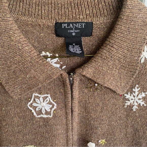 Snowman Christmas Holiday Embroidered Sweater Women’s Size Medium Full Zip - Picture 6 of 9